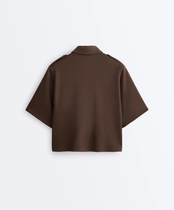 Sweat-shirt utilitaire à manches courtes en piqué de coton Sweat-shirt utilitaire à manches courtes en piqué de coton
