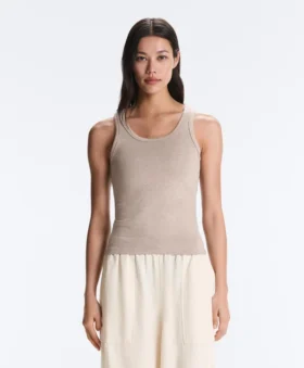 T-shirt ajusté à bretelles côtelées en coton et modal