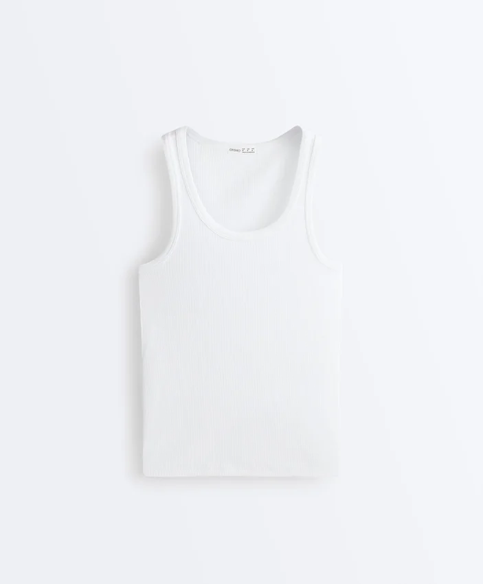 T-shirt ajusté à bretelles côtelées en coton et modal T-shirt ajusté à bretelles côtelées en coton et modal