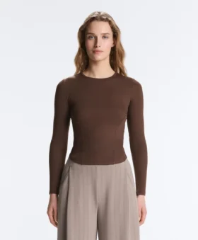 T-shirt ajusté à manches longues en coton et modal