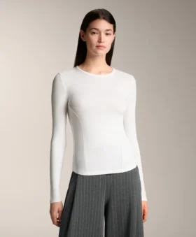 T-shirt ajusté à manches longues en coton et modal