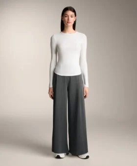 T-shirt ajusté à manches longues en coton et modal