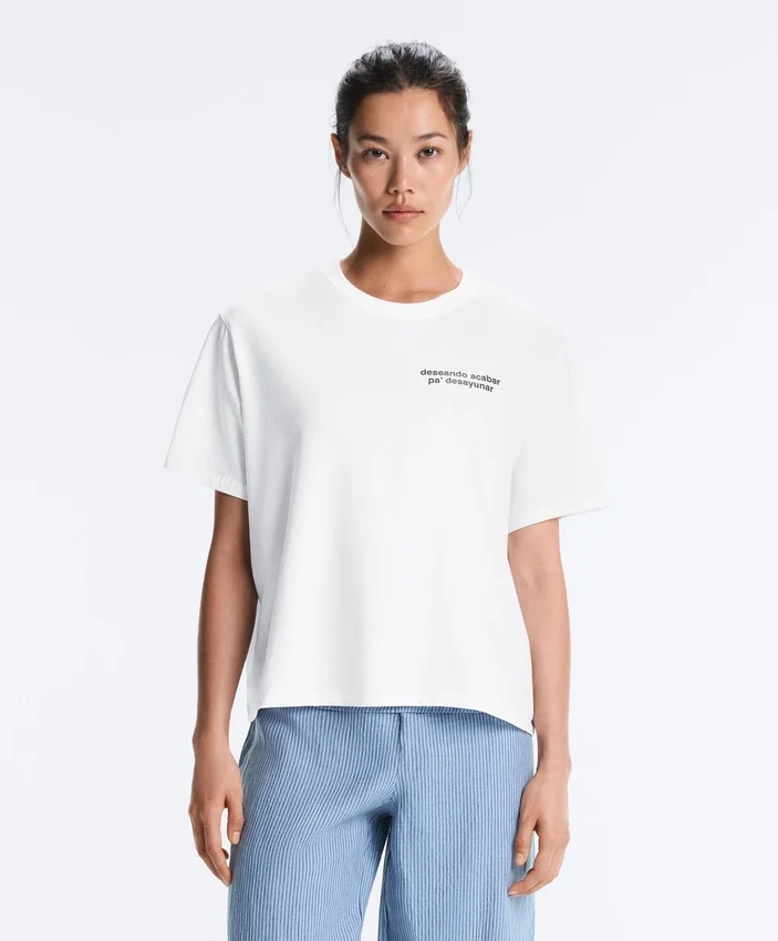 T-shirt ample en mélange de coton avec slogan T-shirt ample en mélange de coton avec slogan