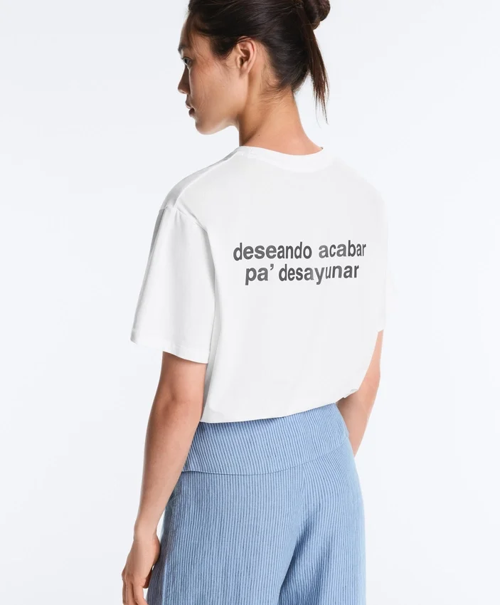 T-shirt ample en mélange de coton avec slogan T-shirt ample en mélange de coton avec slogan