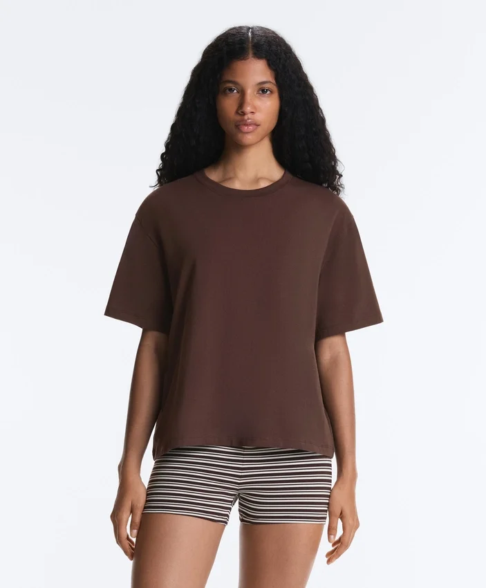 T-shirt ample à manches courtes en coton mélangé T-shirt ample à manches courtes en coton mélangé