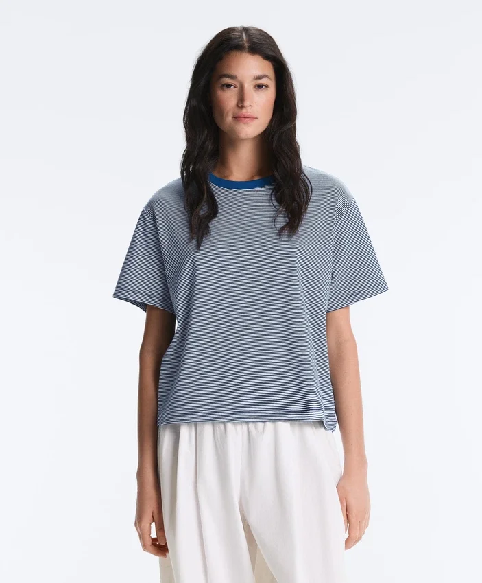 T-shirt ample à manches courtes en coton mélangé à rayures T-shirt ample à manches courtes en coton mélangé à rayures