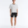 T-shirt ample à manches courtes en coton mélangé à rayures T-shirt ample à manches courtes en coton mélangé à rayures