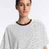T-shirt ample à manches courtes en coton mélangé à rayures T-shirt ample à manches courtes en coton mélangé à rayures