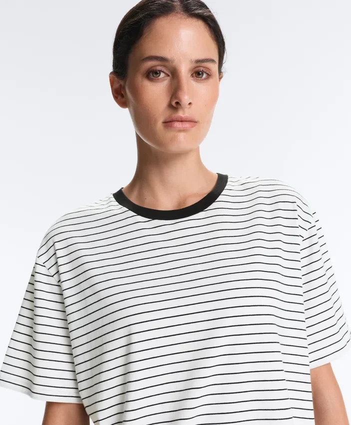 T-shirt ample à manches courtes en coton mélangé à rayures T-shirt ample à manches courtes en coton mélangé à rayures