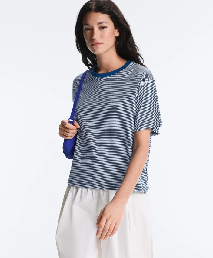 T-shirt ample à manches courtes en coton mélangé à rayures T-shirt ample à manches courtes en coton mélangé à rayures