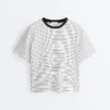 T-shirt ample à manches courtes en coton mélangé à rayures T-shirt ample à manches courtes en coton mélangé à rayures
