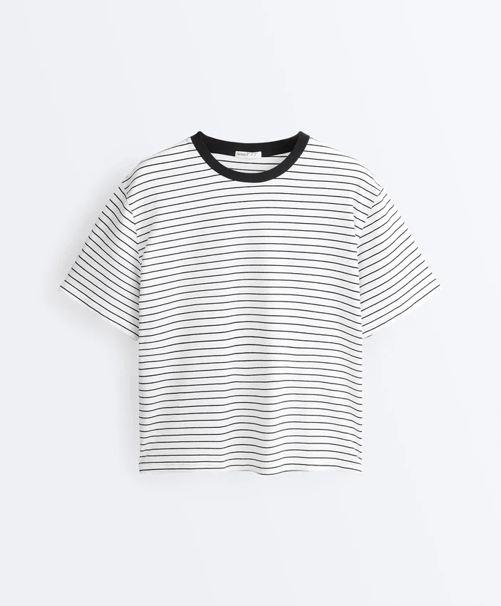 T-shirt ample à manches courtes en coton mélangé à rayures T-shirt ample à manches courtes en coton mélangé à rayures