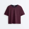 T-shirt ample à manches courtes en coton mélangé à rayures T-shirt ample à manches courtes en coton mélangé à rayures