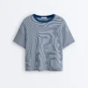 T-shirt ample à manches courtes en coton mélangé à rayures T-shirt ample à manches courtes en coton mélangé à rayures