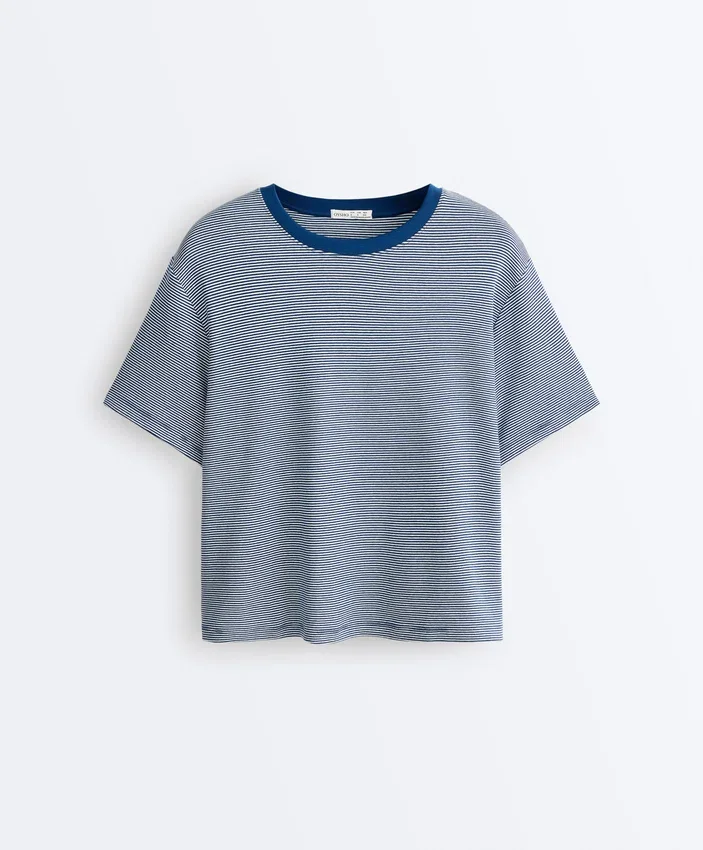 T-shirt ample à manches courtes en coton mélangé à rayures T-shirt ample à manches courtes en coton mélangé à rayures
