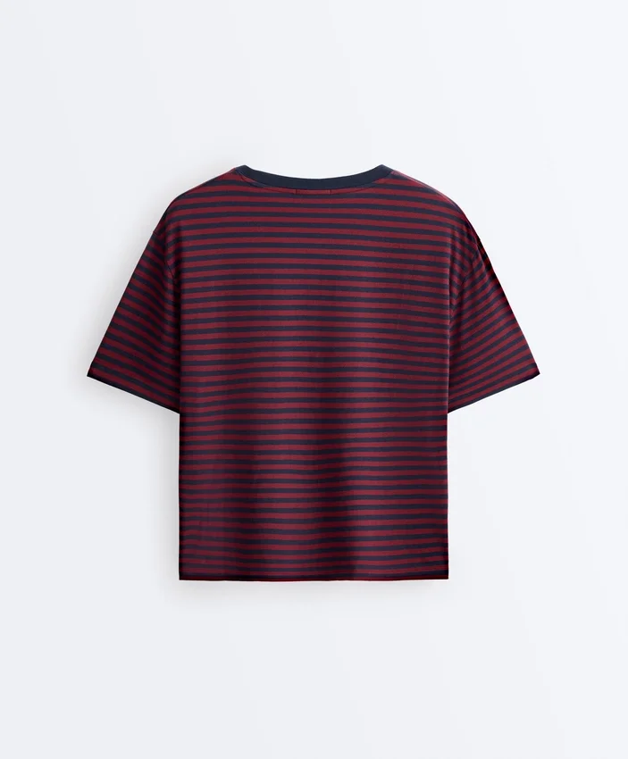 T-shirt ample à manches courtes en coton mélangé à rayures T-shirt ample à manches courtes en coton mélangé à rayures