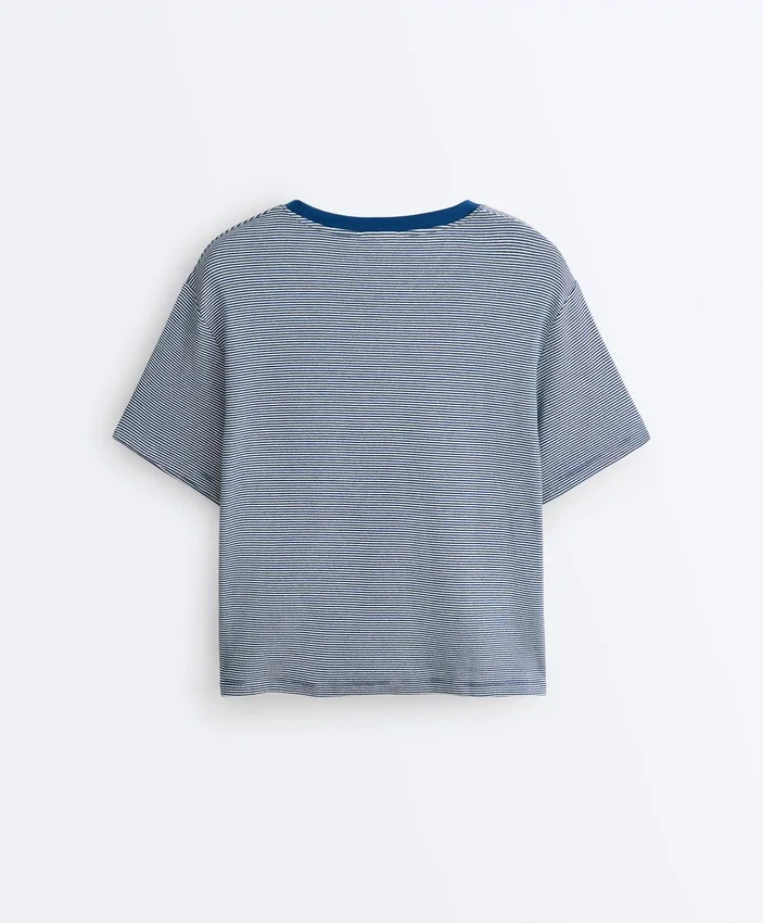 T-shirt ample à manches courtes en coton mélangé à rayures T-shirt ample à manches courtes en coton mélangé à rayures