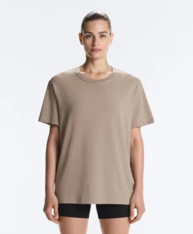 T-shirt ample à manches courtes en mélange de coton avec slogan