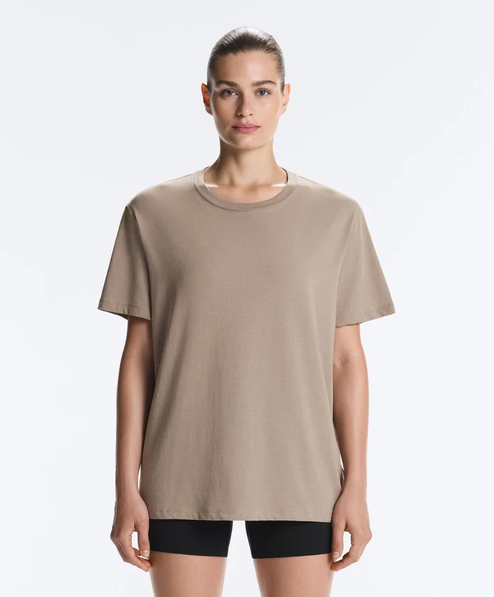 T-shirt ample à manches courtes en mélange de coton avec slogan T-shirt ample à manches courtes en mélange de coton avec slogan