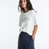 T-shirt ample à manches courtes en mélange de coton avec slogan T-shirt ample à manches courtes en mélange de coton avec slogan