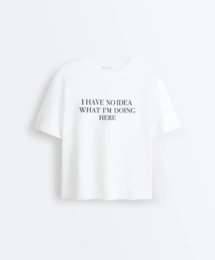 T-shirt ample à manches courtes en mélange de coton avec slogan T-shirt ample à manches courtes en mélange de coton avec slogan