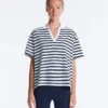 T-shirt ample à manches courtes et col polo en mélange de coton T-shirt ample à manches courtes et col polo en mélange de coton