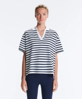 T-shirt ample à manches courtes et col polo en mélange de coton