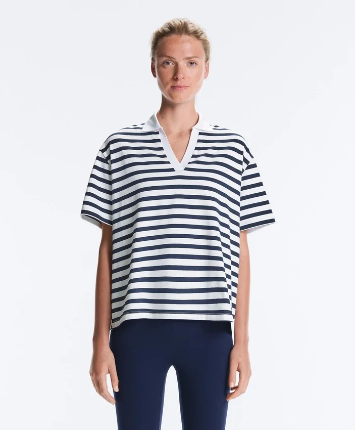 T-shirt ample à manches courtes et col polo en mélange de coton T-shirt ample à manches courtes et col polo en mélange de coton