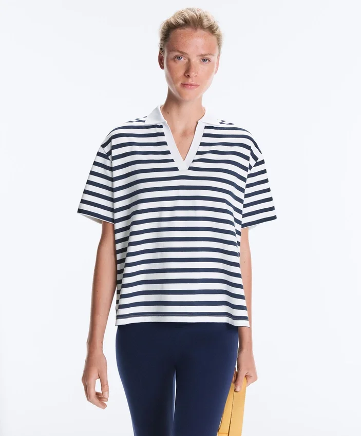 T-shirt ample à manches courtes et col polo en mélange de coton T-shirt ample à manches courtes et col polo en mélange de coton