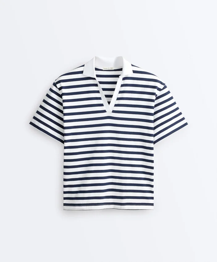 T-shirt ample à manches courtes et col polo en mélange de coton T-shirt ample à manches courtes et col polo en mélange de coton