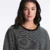 T-shirt ample à manches longues en mélange de coton à rayures T-shirt ample à manches longues en mélange de coton à rayures