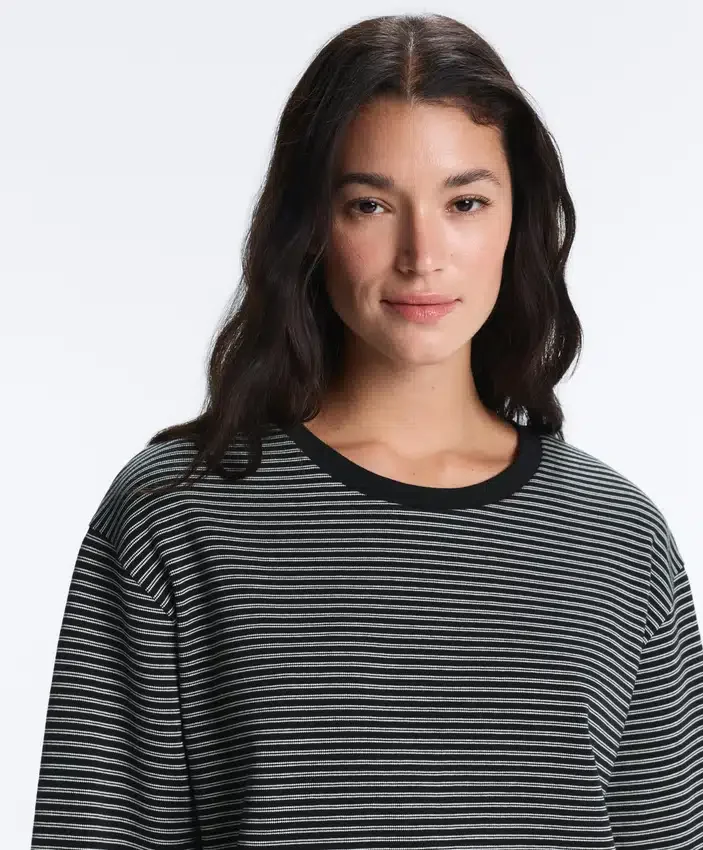 T-shirt ample à manches longues en mélange de coton à rayures T-shirt ample à manches longues en mélange de coton à rayures