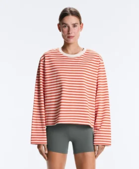 T-shirt ample à manches longues rayé 100 % coton