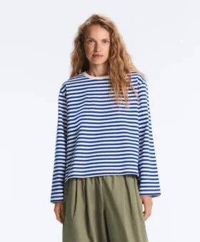 T-shirt ample à manches longues rayé 100 % coton