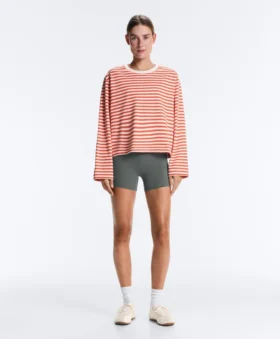 T-shirt ample à manches longues rayé 100 % coton