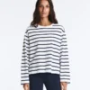 T-shirt ample oversize à manches longues en coton mélangé à rayures T-shirt ample oversize à manches longues en coton mélangé à rayures