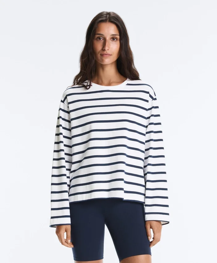 T-shirt ample oversize à manches longues en coton mélangé à rayures T-shirt ample oversize à manches longues en coton mélangé à rayures