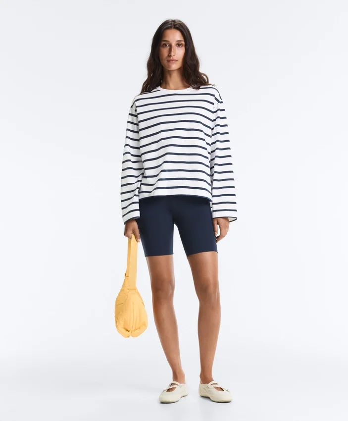 T-shirt ample oversize à manches longues en coton mélangé à rayures T-shirt ample oversize à manches longues en coton mélangé à rayures
