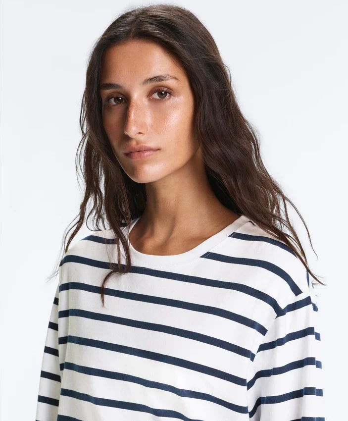 T-shirt ample oversize à manches longues en coton mélangé à rayures T-shirt ample oversize à manches longues en coton mélangé à rayures