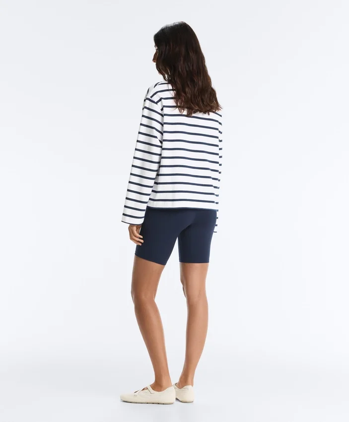 T-shirt ample oversize à manches longues en coton mélangé à rayures T-shirt ample oversize à manches longues en coton mélangé à rayures