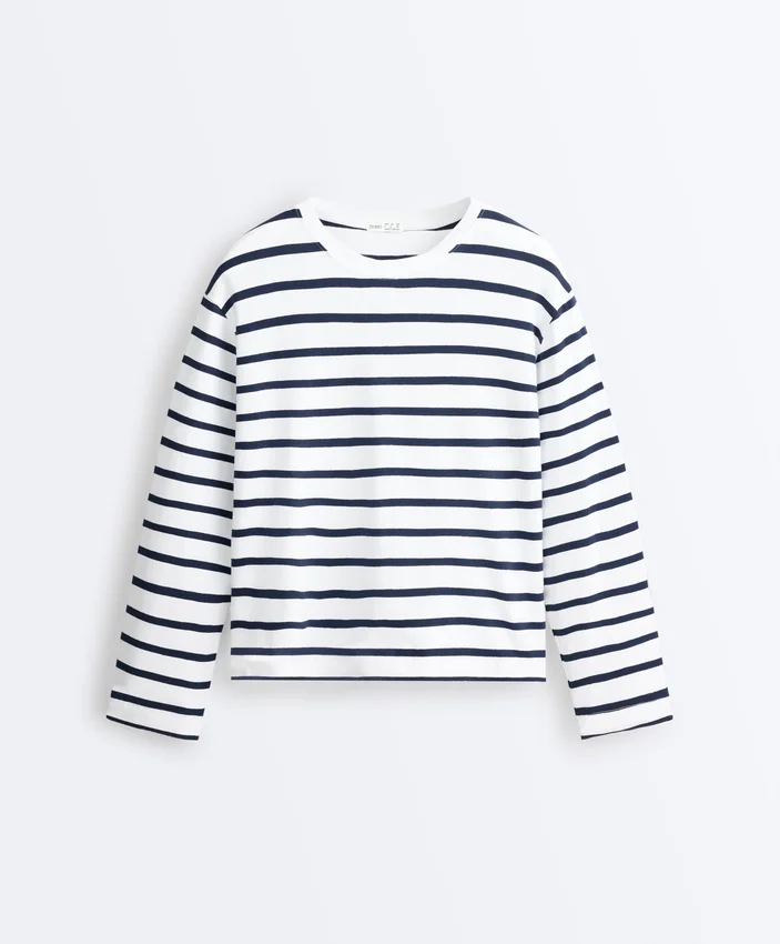 T-shirt ample oversize à manches longues en coton mélangé à rayures T-shirt ample oversize à manches longues en coton mélangé à rayures