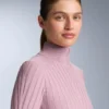T-shirt à col montant en tricot côtelé, couche de base thermique