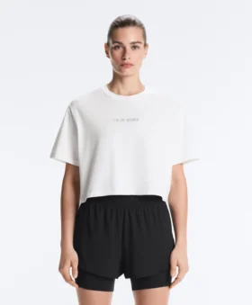 T-shirt court et carré en mélange de coton avec slogan