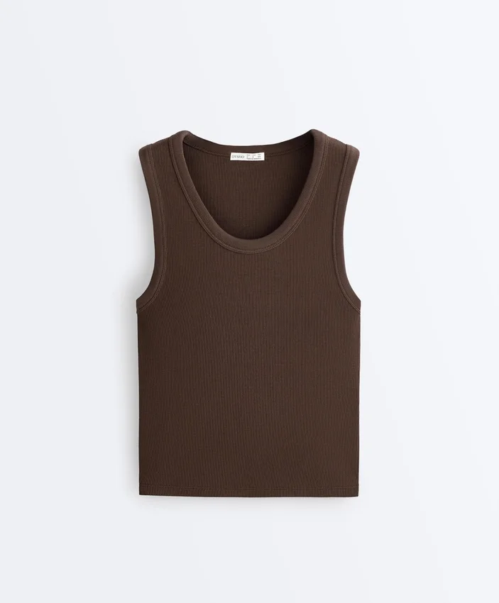 T-shirt côtelé à larges bretelles, en coton et modal T-shirt côtelé à larges bretelles, en coton et modal