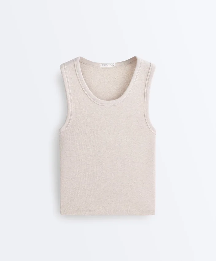 T-shirt côtelé à larges bretelles, en coton et modal T-shirt côtelé à larges bretelles, en coton et modal