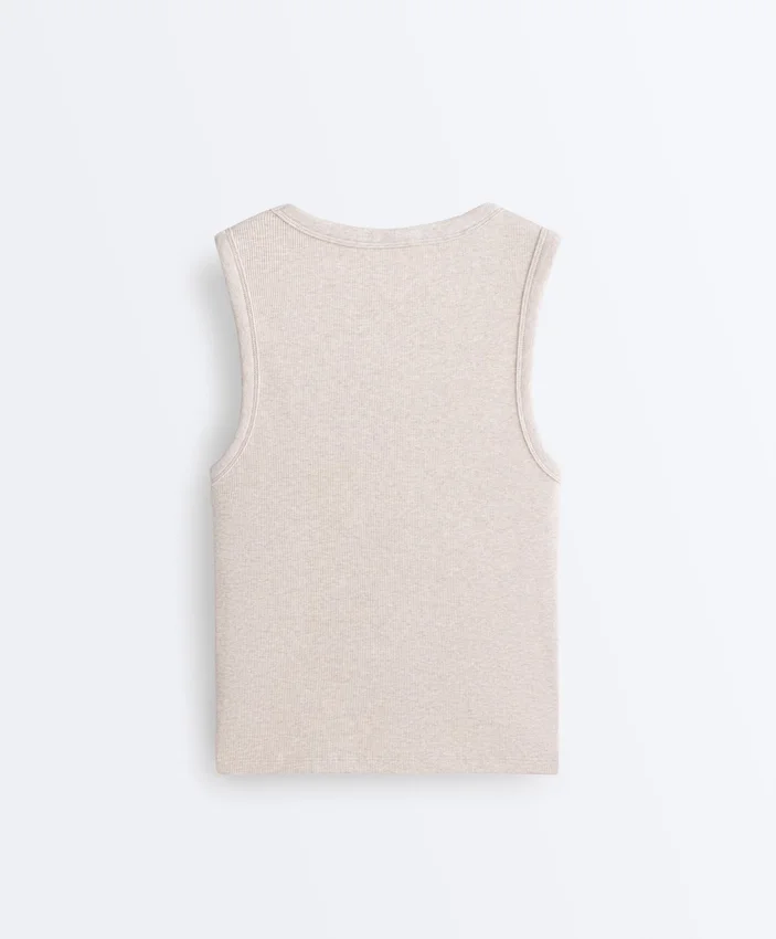 T-shirt côtelé à larges bretelles, en coton et modal T-shirt côtelé à larges bretelles, en coton et modal