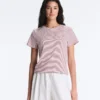 T-shirt à manches courtes en mélange de coton à rayures, coupe classique T-shirt à manches courtes en mélange de coton à rayures, coupe classique