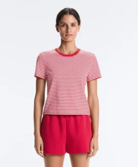 T-shirt à manches courtes en mélange de coton à rayures, coupe classique