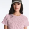T-shirt à manches courtes en mélange de coton à rayures, coupe classique T-shirt à manches courtes en mélange de coton à rayures, coupe classique