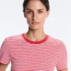 T-shirt à manches courtes en mélange de coton à rayures, coupe classique T-shirt à manches courtes en mélange de coton à rayures, coupe classique